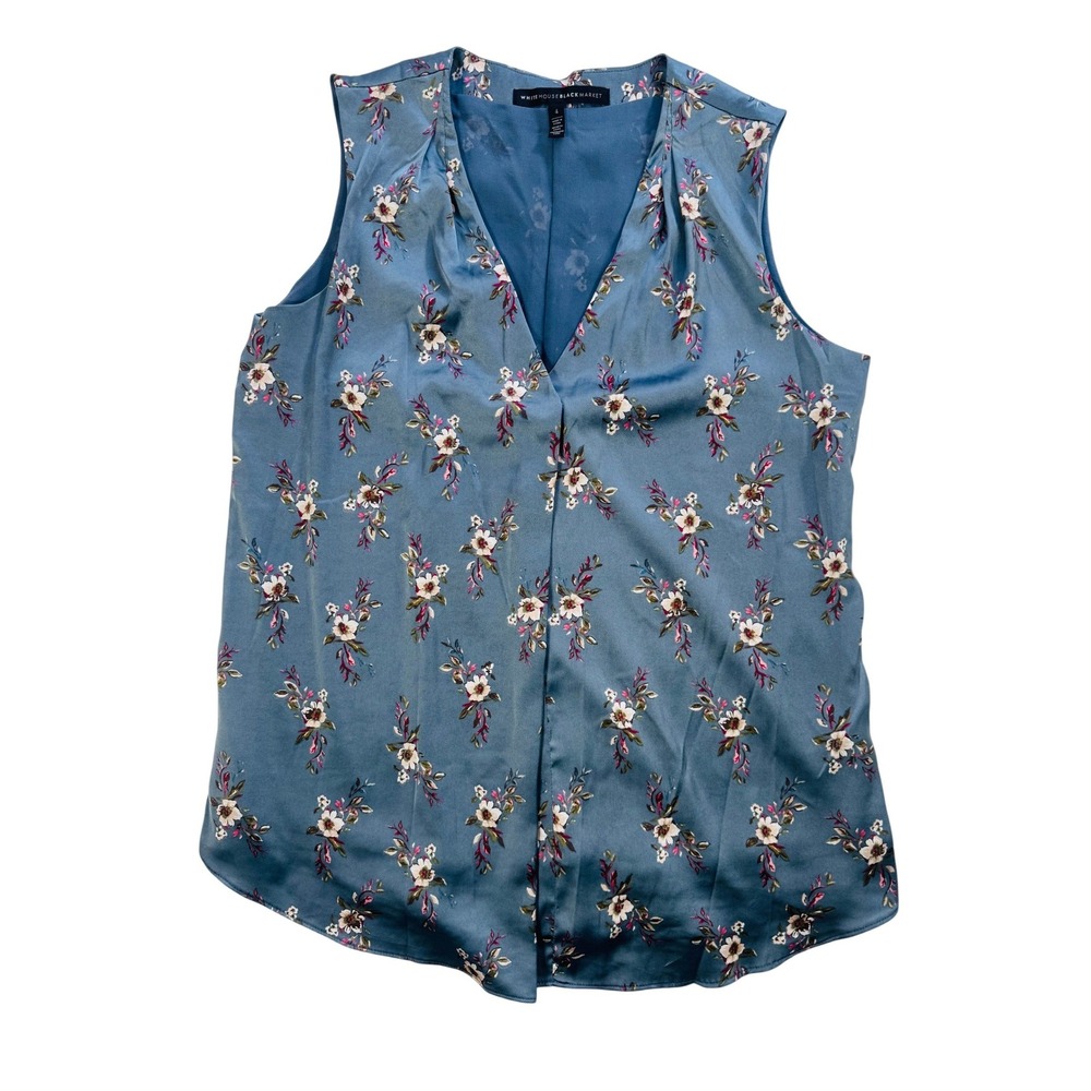 White House‎ Black Market Soft-glow Floral V-Neck Sleeveless Blouse Top Size 4
